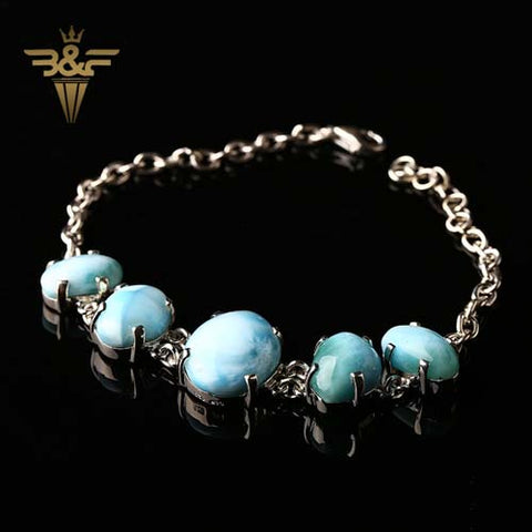 New Natural Stone larimar Handmade Sterling Silver 925 Fashion Buckle Bracelet, 18cm, 11.9g - MyGemGarden