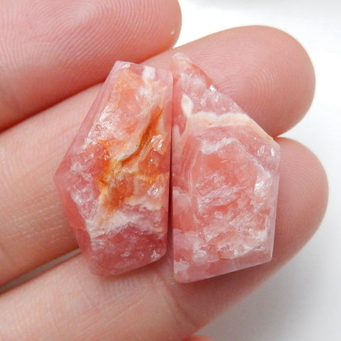 Natural Argentina Rhodochrosite Gemstone Cabochon Pair, 23x11x6mm, 6.1g - MyGemGarden