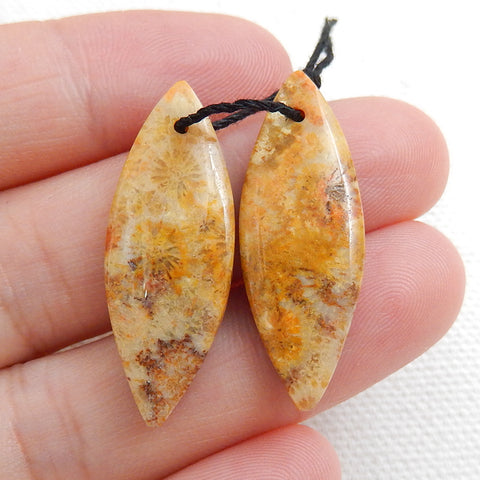 Natural Indonesian Fossil Coral Marquise Earrings Pair, stone for Earrings making, 30x11x4mm, 3.6g - MyGemGarden