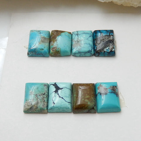 8 PCS Natural Rectangle Turquoise Flatback Gemstone Cabochons, 8x6x3mm, 2.5g - MyGemGarden