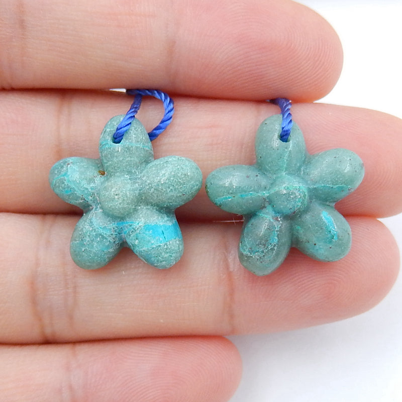 Hot sale Chrysocolla Carved Flower Earrings Pair, stone for Earrings making, 17x6mm, 4.3g - MyGemGarden