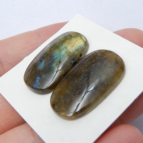 Natural Labradorite Gemstone Cabochon Pair, 24x14x5mm, 6.4g - MyGemGarden