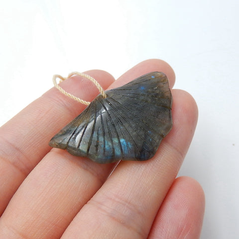 Natural Labradorite carved leaf Pendant Bead, 37x22x5mm, 5.3g - MyGemGarden