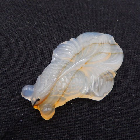 Perle pendentif en poisson sculpté en agate de Maganese de Java oriental rare naturelle, 50 mm, 13 g