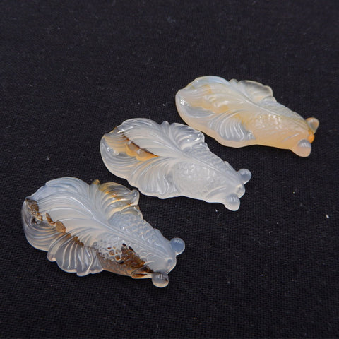 Perle pendentif en poisson sculpté en agate de Maganese de Java oriental rare naturelle, 50 mm, 13 g