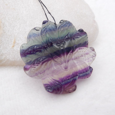 Natural Rainbow Fluorite Carved fox Pendant Bead 43x43x10mm, 30.4g