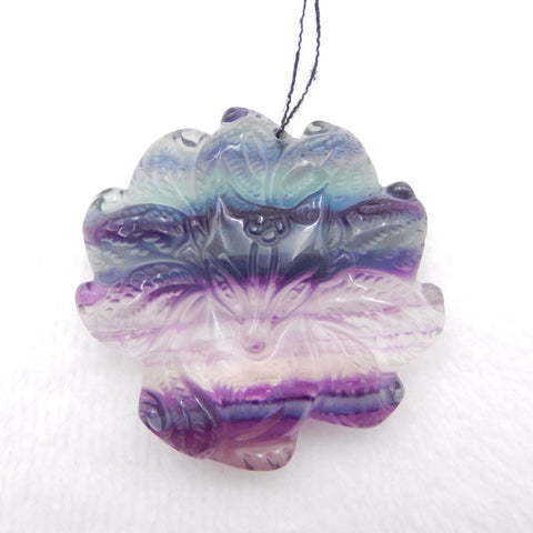 Natural Rainbow Fluorite Carved fox Pendant Bead 43x43x10mm, 30.4g