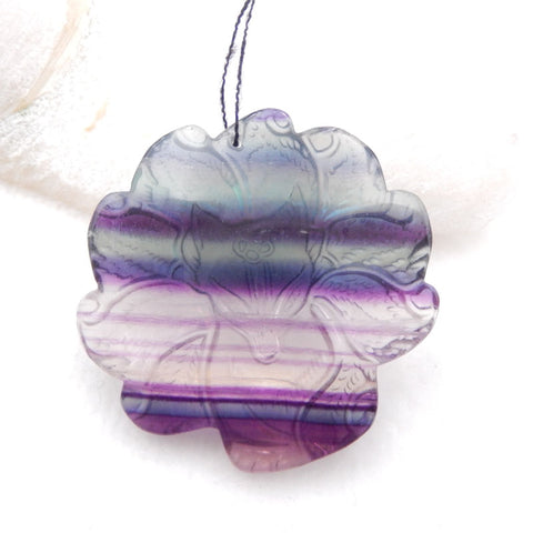 Pendentif de renard en pierre précieuse de fluorite sculpté, petit pendentif renard de sculpture, pendentif de collier d'animal, cadeau de fluorite violet, 43x43x10mm,30.4g