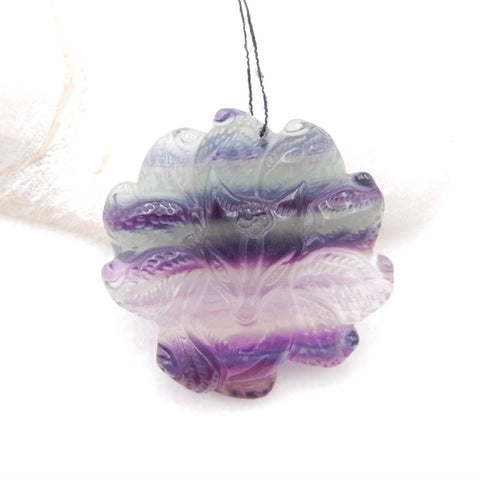 Pendentif de renard en pierre précieuse de fluorite sculpté, petit pendentif renard de sculpture, pendentif de collier d'animal, cadeau de fluorite violet, 43x43x10mm,30.4g