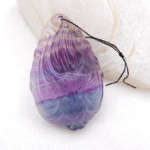 Natural Rainbow Fluorite Carved fox Pendant Bead 40x26x10mm, 15.9g