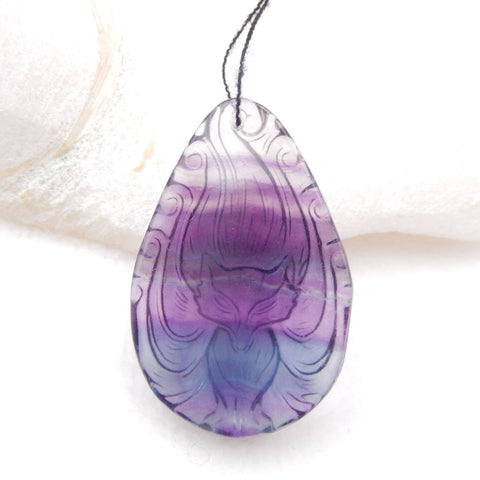 Natural Rainbow Fluorite Carved fox Pendant Bead 40x26x10mm, 15.9g