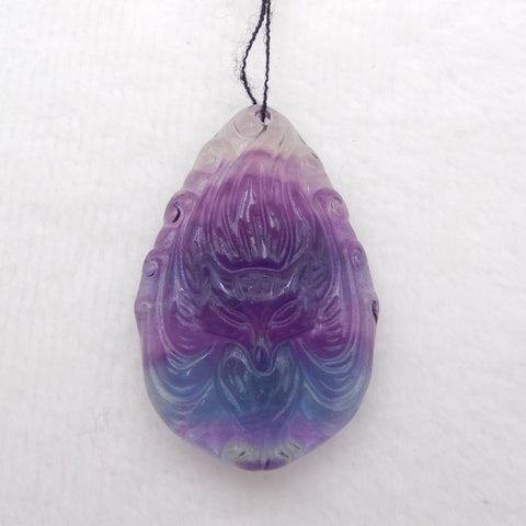 Natural Rainbow Fluorite Carved fox Pendant Bead 40x26x10mm, 15.9g