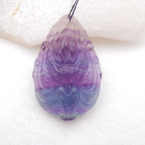 Natural Rainbow Fluorite Carved fox Pendant Bead 40x26x10mm, 15.9g