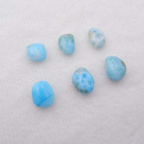 6 paires de cabochons Larimar Custome Freedom 8x8x3mm, 11x8x5mm, 3.8g