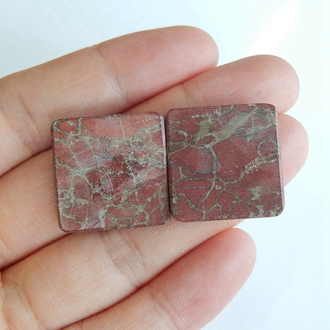 Natural Dinosaur Jasper Square Gemstone Cabochon Pair, 20x5mm, 8.2g - MyGemGarden