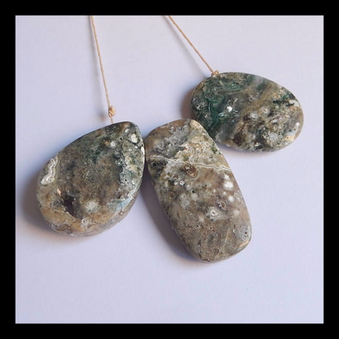 3 pcs Ocean Jasper Gemstone, Necklace set, Natural Gemstone, 50x26x9mm, 40x31x8mm, 56.1g - MyGemGarden