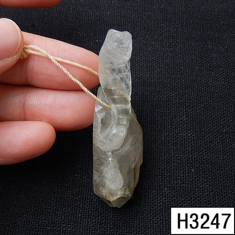 Sale 1 Piece Unique Hand Carved Cobra Snake Clear Ghost Quartz Pendant Stone, 46-65mm - MyGemGarden