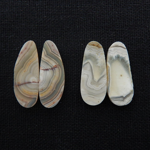 2 Pairs Natural Agate cabochon, Crazy Lace Rosetta Stone Gemstone Cabochon Pair, 22x9x4mm, 23x9x4mm, 5.2g - MyGemGarden