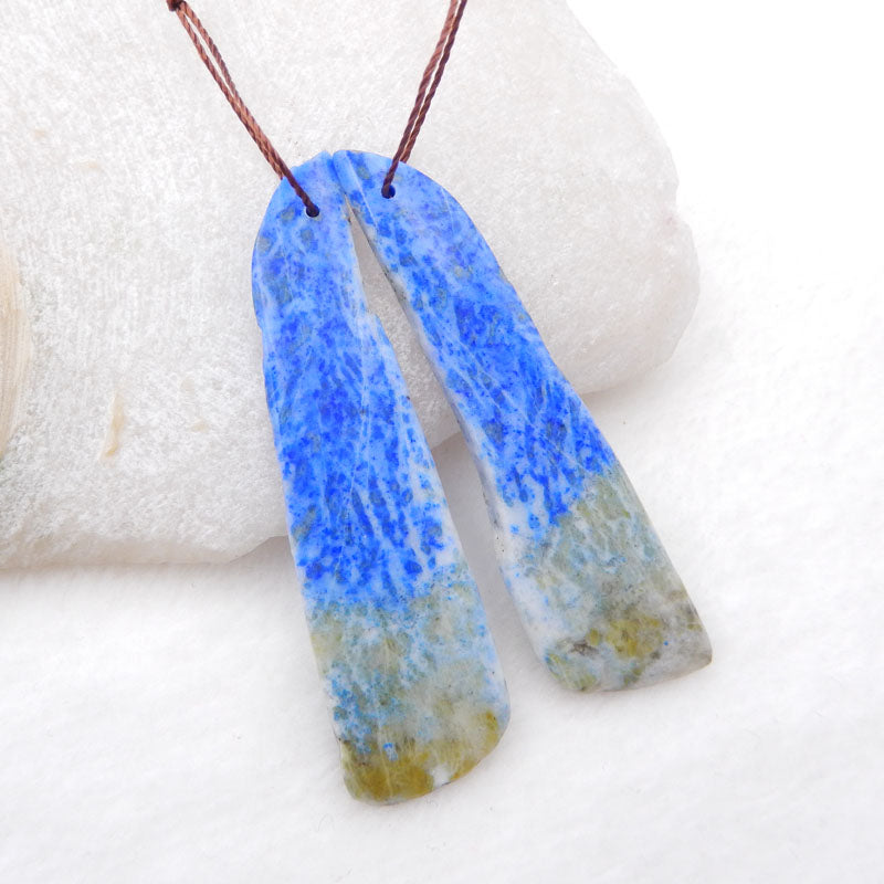 Paire de boucles d'oreilles en Lapis Lazuli naturel, pierre pour la fabrication de boucles d'oreilles, 57x15x4mm, 12.5g