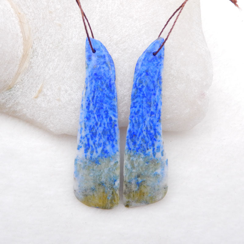 Paire de boucles d'oreilles en Lapis Lazuli naturel, pierre pour la fabrication de boucles d'oreilles, 57x15x4mm, 12.5g