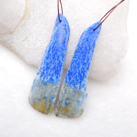 Paire de boucles d'oreilles en Lapis Lazuli naturel, pierre pour la fabrication de boucles d'oreilles, 57x15x4mm, 12.5g