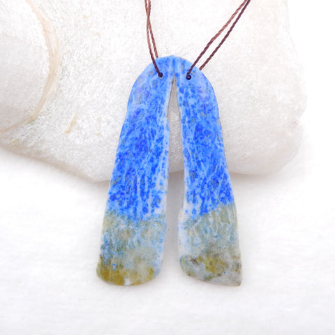 Paire de boucles d'oreilles en Lapis Lazuli naturel, pierre pour la fabrication de boucles d'oreilles, 57x15x4mm, 12.5g