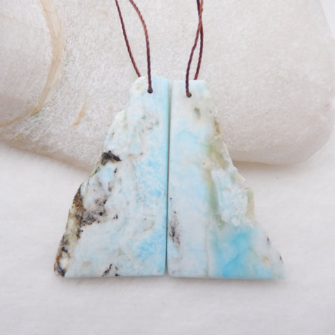 天然 Larimar 自由形状宝石耳环珠，44x25x5mm，14.5g