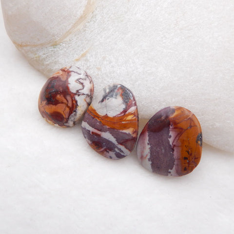 3 PCS Natural Red Creek Jasper Cabochons 19x12x6mm, 20x12x4mm, 8.4g