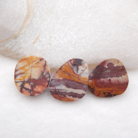 3 PCS Natural Red Creek Jasper Cabochons 19x12x6mm, 20x12x4mm, 8.4g