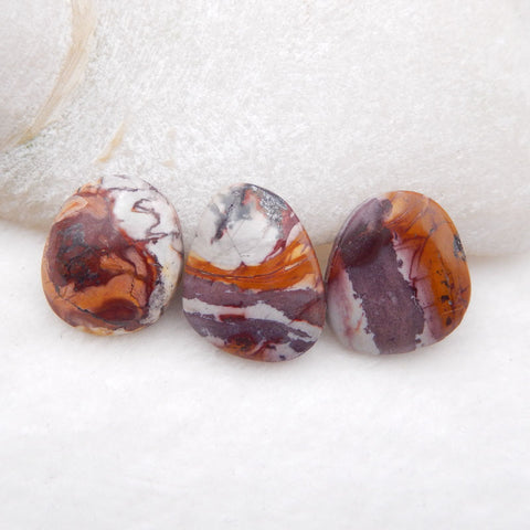 3 PCS Natural Red Creek Jasper Cabochons 19x12x6mm, 20x12x4mm, 8.4g