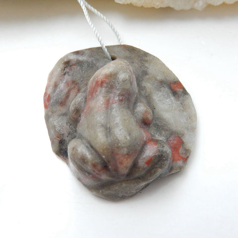 Handmade Dinosaur Jasper Frog Pendant, Animal Carving, 39x34x16mm, 18.5g - MyGemGarden