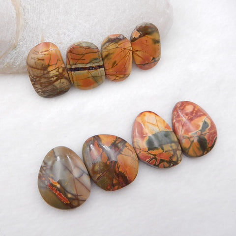 8 PCS Natural Red Creek Jasper Cabochons 22x20x5mm, 20x15x4mm, 22.9g