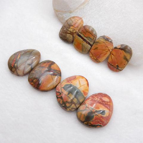 8 PCS Natural Red Creek Jasper Cabochons 22x20x5mm, 20x15x4mm, 22.9g