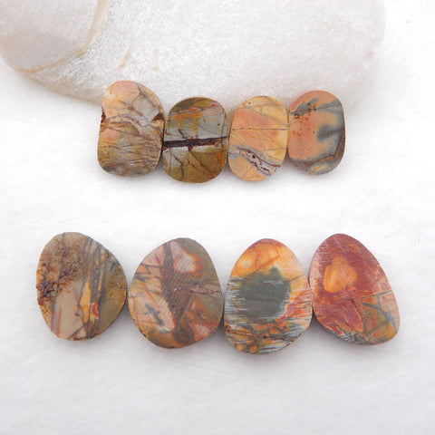 8 PCS Natural Red Creek Jasper Cabochons 22x20x5mm, 20x15x4mm, 22.9g