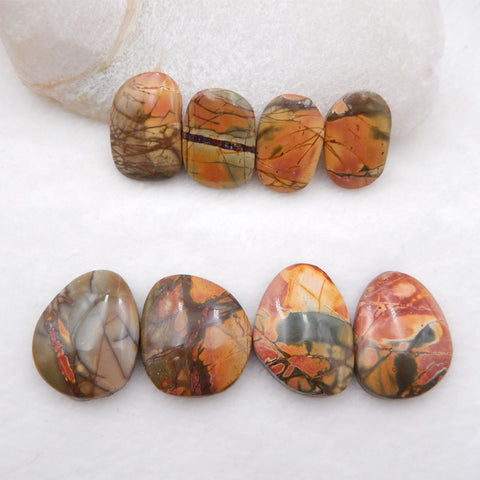 8 PCS Natural Red Creek Jasper Cabochons 22x20x5mm, 20x15x4mm, 22.9g