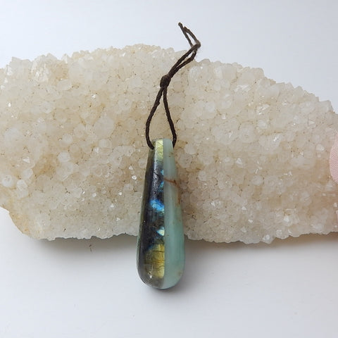 Natural Chrysoprase And Labradorite Glued Teardrop Pendant Bead, 40x13mm, 9.4g - MyGemGarden