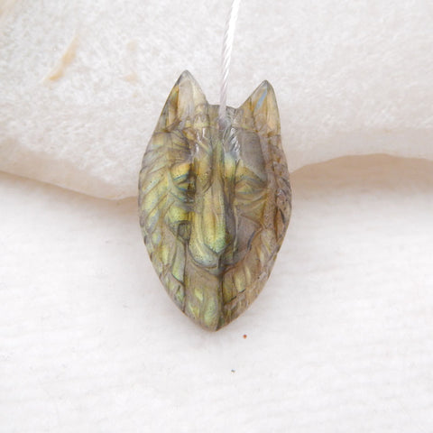 Natural Labradorite Carved wolf head Pendant Bead 25X15X6mm, 3.0g