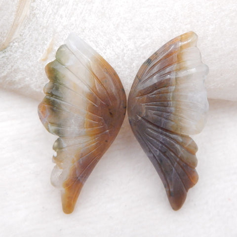 Natural Ocean Jasper Carved butterfly Cabochons Paired 40X20X5mm, 10g