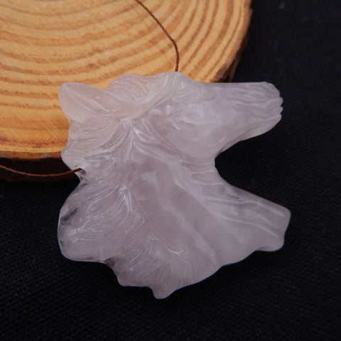 Natural Rose Quartz Carved horse head Pendant Bead 40x42x9mm, 24.3g