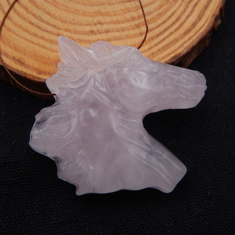 Natural Rose Quartz Carved horse head Pendant Bead 40x42x9mm, 24.3g