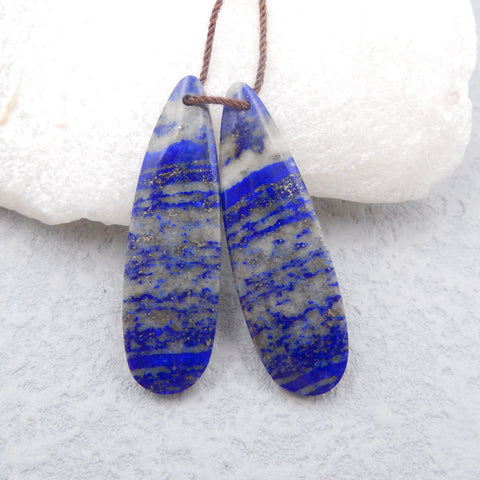 Boucles d'oreilles en pierres précieuses de lapis-lazuli naturel, 39 x 12 x 4 mm, 7,4 g