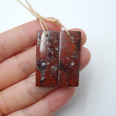 Natural Dragons Blood Jasper Rectangle Earrings Pair, stone for Earrings making, 33x13x4mm, 7.4g - MyGemGarden