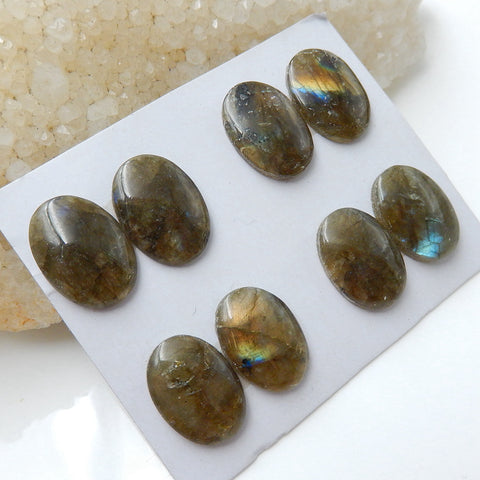 4 Pairs Natural Labradorite Oval Gemstone Cabochons, 18x12x4mm, 12.4g - MyGemGarden