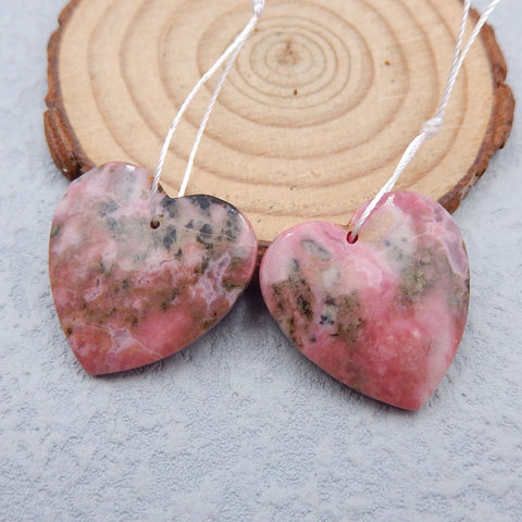 Paire de Boucles d'Oreilles Coeur Percé en Rhodonite Naturelle, pierre pour Boucles d'Oreilles, 24x24x5mm, 12.7g