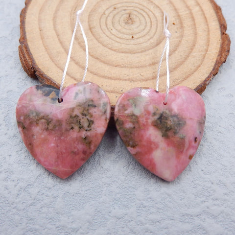 Paire de Boucles d'Oreilles Coeur Percé en Rhodonite Naturelle, pierre pour Boucles d'Oreilles, 24x24x5mm, 12.7g