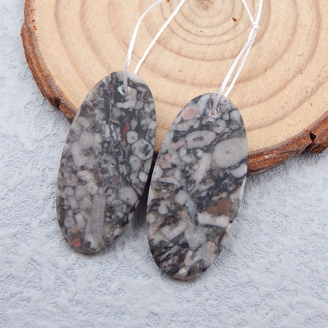 Natural Crinoid Fossil Earring Beads 30x15x3mm, 5.2g