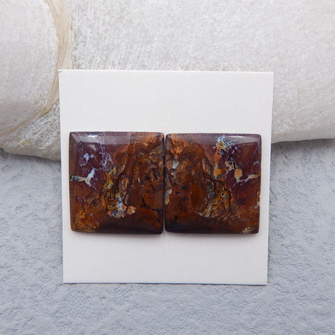 Natural Mushroom Jasper Cabochons Paired 19x17x4mm, 4.6g