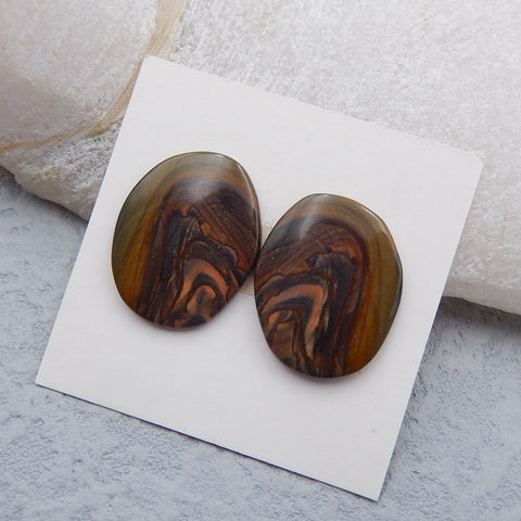 Paire de cabochons de pierres précieuses naturelles Us Biggs Jasper, 20 x 15 x 3 mm, 3,2 g