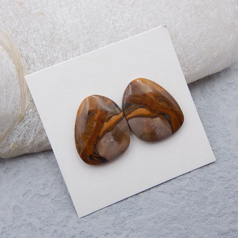 Natural Biggs Jasper Cabochons Paired 17X14X3mm, 3.3g