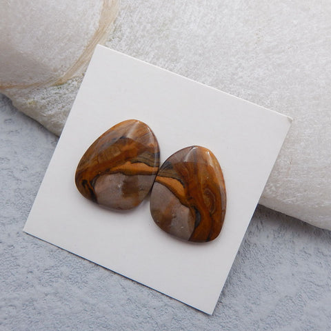 Natural Biggs Jasper Cabochons Paired 17X14X3mm, 3.3g